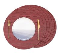 Banchif Round Placemats set of 6 Heat Resistant Vinyl Placemats 15 inch Washable Non-Slip Table Mats Woven Place Mats for Dining Table (Red, Set of 6)