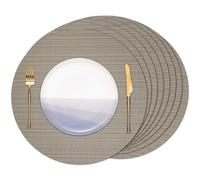 Banchif Round Placemats set of 8 Heat Resistant Vinyl Placemats 15 inch Washable Non-Slip Table Mats Woven Place Mats for Dining Table (Golden Silver, Set of 8)
