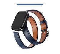 Band 49mm 45mm 42mm 44mm 41mm 38mm 40mm Double Tour Leather Strap Series (Dark blue,38mm-40mm-41mm)