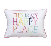 BAND BOX This is My Happy Place White Cushion Cover - 12" x 18" Size Cotton Fabric with Embroidered | Cushion Cover for Living Room, Sofa, Couch, Chair Cotton Pillow Cover (12 x 18, White)