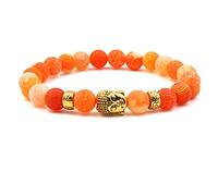 Band Bracelets for Men, Bead Bracelet Gemstone Buddha Bright Orange Alloy 19cm with Round Agate