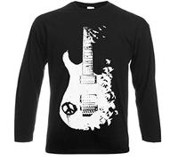 Band Guitar Long Sleeve T Shirt/Banksy/Metal/Peace/Music/Crow/Goth Santa Present (XXL) Black