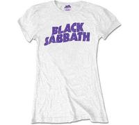 Band Monkey Black Sabbath Ladies T-Shirt Wavy Logo Vintage (Retail Pack) White