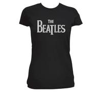Band Monkey The Beatles Ladies Fashion T-Shirt Drop T Logo with Rhinestone Application Black