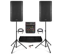 Band PA System Package for Live Bands and Events with 15 Vonyx VSA150S Speaker Pair, 6-Channel USB Mixer, Speaker Stands, and Cables, Complete PA Solution