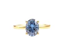Band Ring, Large Engagement Ring with 2Ct Blue Oval Moissanite 18K Yellow Gold Size K 1/2