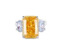Band Rings for Women Large Solid 14 Karat Wedding Engagement Bands White Gold with 6ct Citrine Real Gold Anniversary Ring for Her with Moissanite Size J 1/2