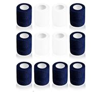 Bandage Vet Wrap 12 Rolls Self Adherent Bandage Tape 5cm*4.5m Dog Bandage for Horses Dogs for Wrists Ankle Sprains Elastic Bandage for Sports(Black*8+White*4)