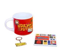 Fizz Creations Coaster and Keyring Gift Set, 430 ml Capacity Mug, Ceramic and Cork Coaster and Back to the Future Metal Logo Keyring, Officially Licensed Back to the Future Merchandise