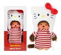 Bandai Monchhichi - Hello Kitty Monchhichi Soft Toy - 80s Monkey - Soft Plush 20 cm for Children and Adults - Children's Toy 2 Years and Above -