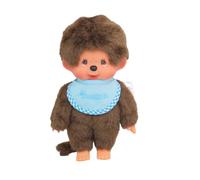 BANDAI - Monchhichi - Monchhichi Plush with Sky Blue Bib - Iconic Monkey Plush Toy of the 80s - Monchhichi Soft Cuddly Toy 20 cm for Children - Toy from 2 Years - SE255092