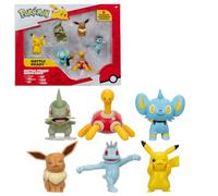 Bandai - Set of 6 Pokemon Figures 5 cm - Mini Figurines Case Pikachu Coupenotte Lixy Evoli Machoc Caratroc - Battle Figures Pokemon Officially Licensed Toy Child 4 Years and + JW3614