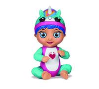 BANDAI Tiny Toes - Interactive Mini Baby Doll 14 cm - Luna Laughs - Blue Unicorn - Speaks German - 82788