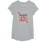 Bandaids & Big Hearts: Caring Nurse Appreciation Gift T-Shirt, Girls, Heather Grey, Medium