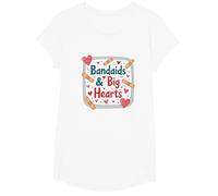 Bandaids & Big Hearts: Caring Nurse Appreciation Gift T-Shirt, Girls, White, Medium