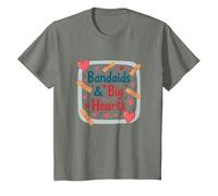 Bandaids & Big Hearts Caring Nurse Gift T-Shirt, Youth, Olive Heather, 4T