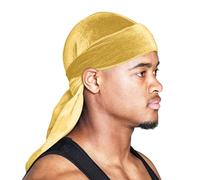 Bandana for Men Silky Durag Perfect for Waves, Braids & Locs Premium Silk Du Rags for Men & Women Wide & Long Tail Ultra-Soft & Wrinkle Free Satin Gold