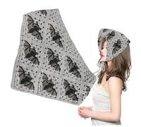 Bandana Headband, Gothic Hallowee Crochet Bandana Scarf with Straps Triangle Spiderweb Hollow Breathable Bat Pattern Crochet Hair Bandana for Women, Girl (Grey)