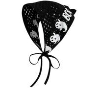 Bandana Headband Gothic Hallowee Crochet Bandana Scarf with Straps Triangle Spiderweb Hollow Breathable Ghost PatternCrochet Hair for Women, Girl (Black)