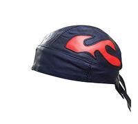 Bandana Motorcycle Real Leather Zandana Unisex Flames Design Doo Rag Cap Hat Headwear (Red Doo Rag Bandana, One Size)