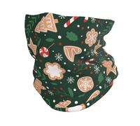 Bandana Multifunctional Headwear Scarf Face Shield Neck Warmer Tube,Christmas Candy Cane Gingerbread On Green Background