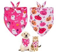 Bandanas for Dogs Halloween Girl 2PCS, Pink Dog Bandana with Ghost and Pumpkin, Adjustable Bandana for Pets, Pets
