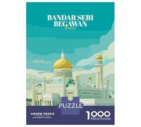 Bandar Seri Begawan, Brunei Travel Poster Jigsaw Puzzle 1000 Pieces, Historic Square Architecture, Thick Cardboard Pieces, Birthday Gift for Home Décor Fans, Paper Board, 38x26cm/1000pcs
