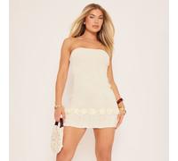 Bandeau 3D Flower Detail Mini Dress In Cream Knit, Women's Size UK Large L