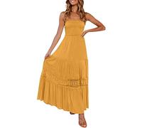 Bandeau Beach Dresses for Women UK Strapless Boho Sundress with Lace Trim Boobtube Pleated Swing Dresses Summer Sleeveless Flowy Long Dress Cover Ups Casual Holiday Maxi Dress Orange