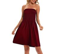 Bandeau Beach Dresses for Women UK Strapless Boobtube Sheering Ruched Boho Mini Dress Summer Ladies Floral Print Pleated Flowy Swing Mini Dress Beach Sundress