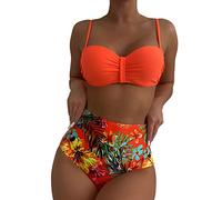 Bandeau Bikini Top Size 32E Tan Through Bikini Women Print Bikinis Swimsuit Sexy Up Set Two Beach Bathing Suit Swimwear Thong Sets for Women UK Tankini Swimsuit (Red M)