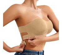 Bandeau Bra 36g Strapless Bras for Women Tops Corset Backless Best Saggy Breasts Stick on Plus Size Longline Deep Plunge Large Bust UK Tube Top with Built-in Beige