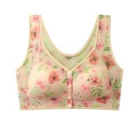 Bandeau Bra,Front Fastening Bras for Women UK Floral Printed Wireless High Support Push Up Everyday Bra Plus Size Full Coverage Bralettes Comfortable Breathable Underwear,Khaki 40