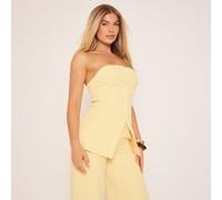 Bandeau Button Front Split Hem Top In Yellow, Women's Size UK 10