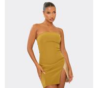 Bandeau Contrast Chainmail Split Hem Mini Dress In Olive Green, Women's Size UK 10