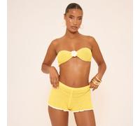 Bandeau Contrast Flower Trim Detail In Yellow Crochet Knit, Women's Size UK Small S
