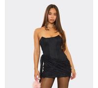 Bandeau Corset Drape Detail Mini Dress In Black Lace, Women's Size UK 8
