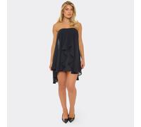 Bandeau Draped Frill Detail Floaty Mini Dress In Black, Women's Size UK M