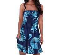 Bandeau Dresses for Women UK Sale Clearance Summer Casual Midi Dress Strapless Sleeveless Breast Wrap Dresses Ladies Ruffle Bohemian Flowy Holiday Beach Dresses Floral Print Boho Beach Dresses