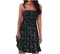 Bandeau Dresses for Women UK Sale Clearance Summer Casual Midi Dress Strapless Sleeveless Breast Wrap Dresses Ladies Ruffle Bohemian Flowy Holiday Beach Dresses Floral Print Boho Beach Dresses