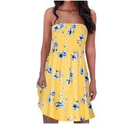 Bandeau Dresses for Women UK Sale Clearance Summer Casual Midi Dress Strapless Sleeveless Breast Wrap Dresses Ladies Ruffle Bohemian Flowy Holiday Beach Dresses Floral Print Boho Beach Dresses