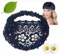 Bandeau en dentelle pour femme Bandeau élastique large en dentelle florale et perles Accessoire de coiffure élégant Accessoirecoiffure de luxe élastique large