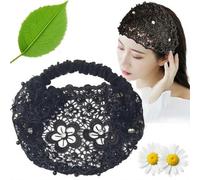 Bandeau en dentelle pour femme Bandeau élastique large en dentelle florale et perles Accessoire de coiffure élégant Accessoirecoiffure de luxe élastique large