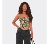 Bandeau Fitted Corset Top In Brown Leopard Print Denim, Women's Size UK 8