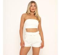 Bandeau Fold Over Detail Crop Top In White, Women's Size UK 6