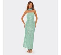 Bandeau Fold Over Scarf Detail Maxi Dress In Mint Green Sequin, Women's Size UK 14