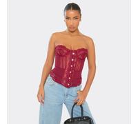 Bandeau Hook And Eye Corset Top In Burgundy Lace, Women's Size UK 10