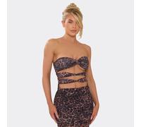 Bandeau Knotted Cut Out Bodysuit In Brown Leopard Print, Women's Size UK 12
