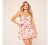 Bandeau Ruffle Puffball Mini Dress In Multi Floral Print, Women's Size UK 6