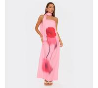 Bandeau Scarf Detail Maxi Dress In Pink Floral Print, Women's Size UK Medium M